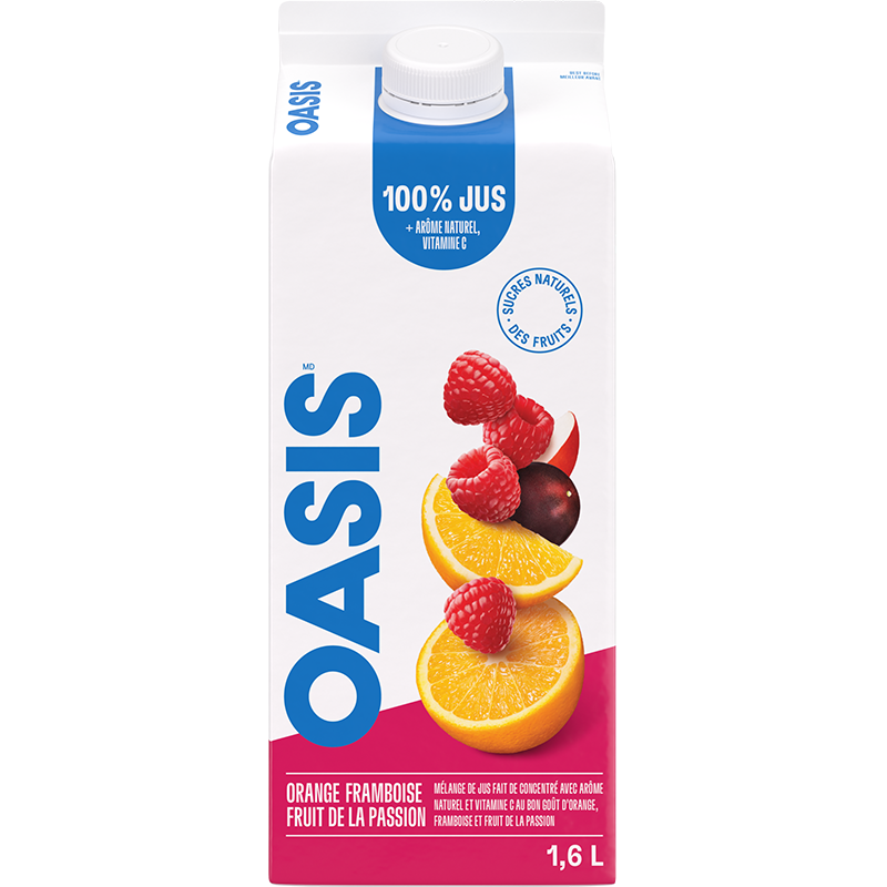 OASIS ORANGE FRAMBOISE FRUIT DE LA PASSION Gable Elopak 1.6L