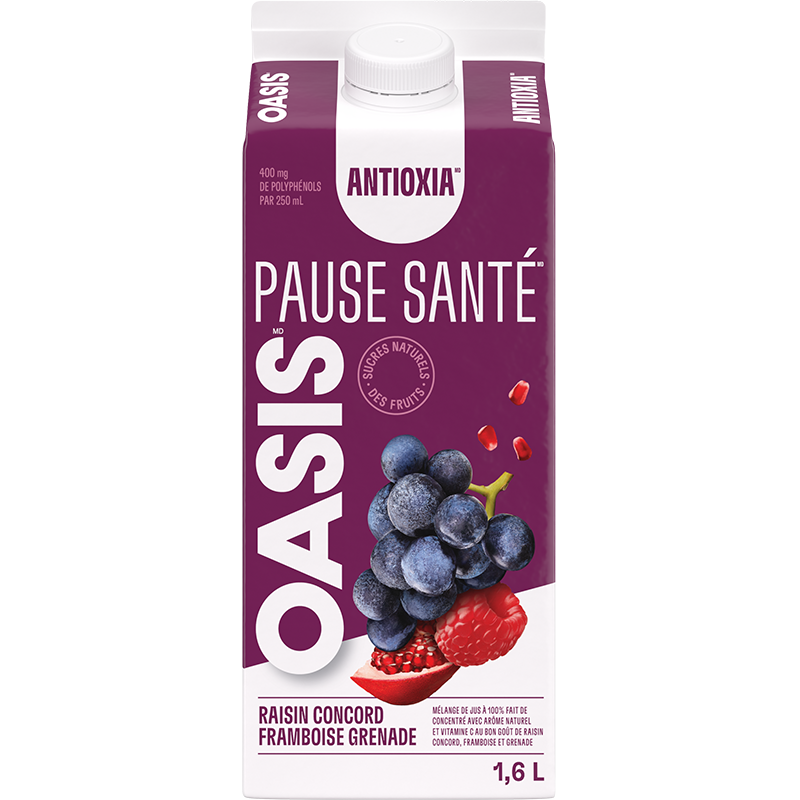 OASIS PAUSE SANTÉ RAISIN CONCORD FRAMBOISE GRENADE Gable Elopak 1.6L