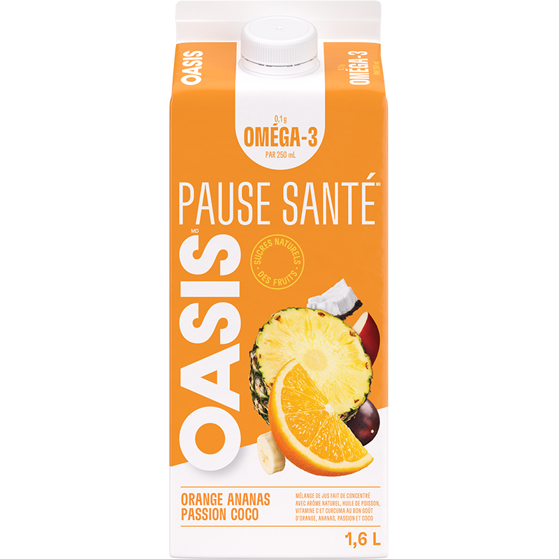 OASIS PAUSE SANTÉ ORANGE ANANAS PASSION COCO Gable Elopak 1.6L